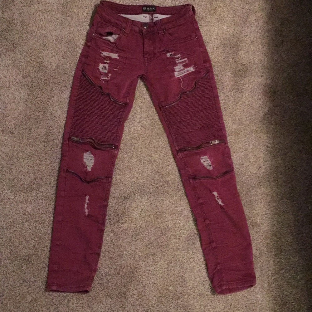 Men’s maroon ripped Jeans slim fit